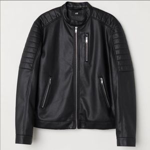 H&M Men’s Faux Leather Biker Jacket Black Medium